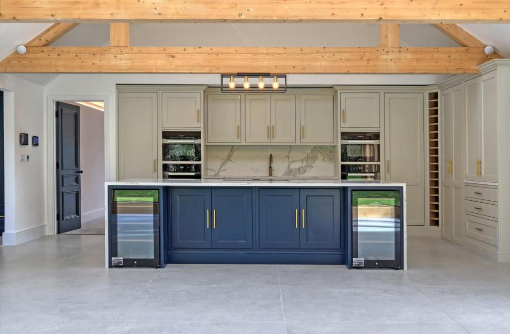 Front elevation of the main kitchen and contrasting island